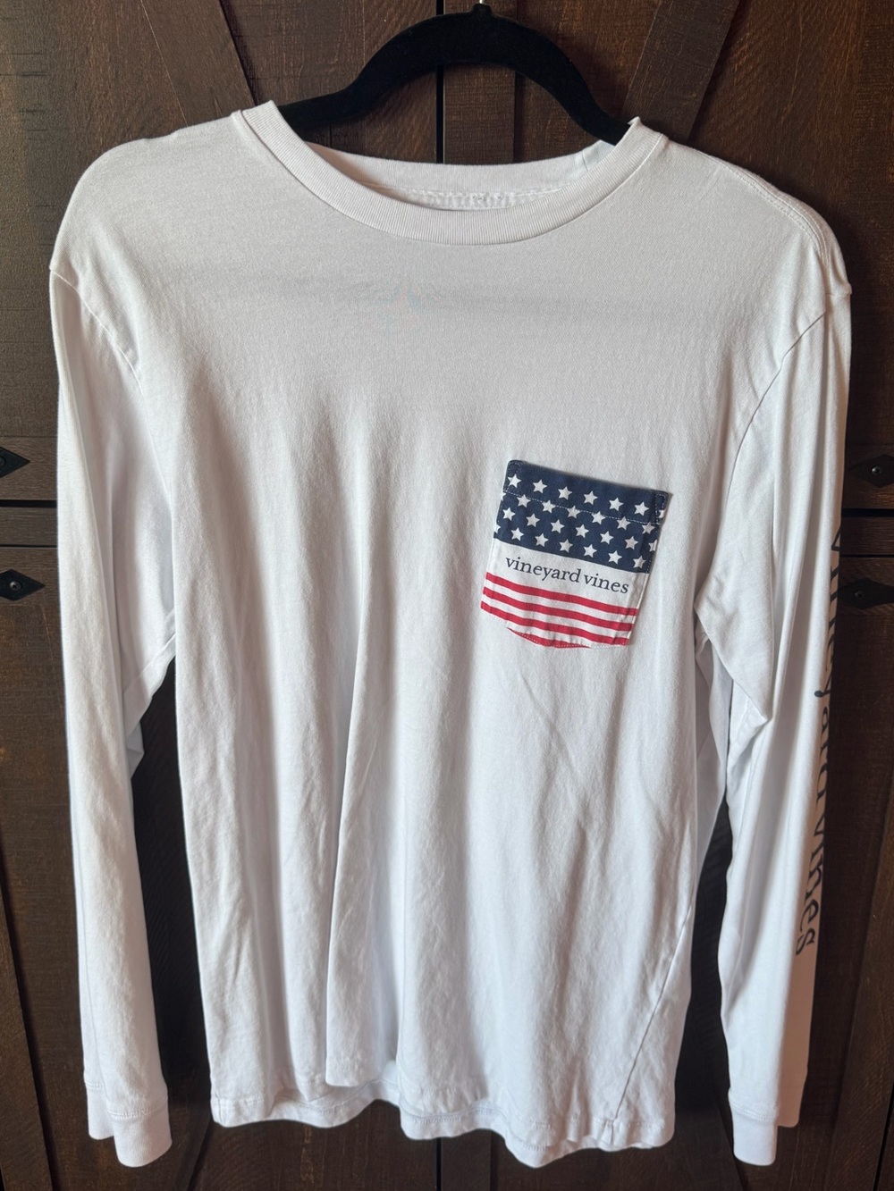 Vineyard Vines White Long-Sleeve American Flag Small